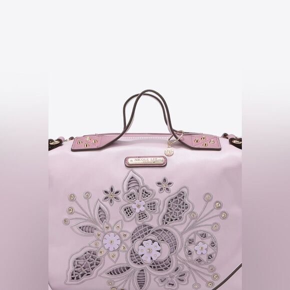 Nicole Lee USA Evolve Vegan Leather Handbag with Lazer Cut Flowers Floral - Picture 15 of 16